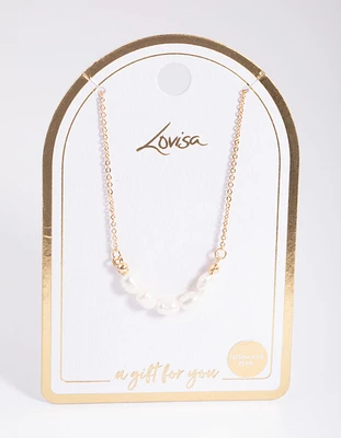 Gold Five Freshwater Pearl Simple Necklace