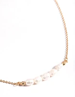 Gold Five Freshwater Pearl Simple Necklace