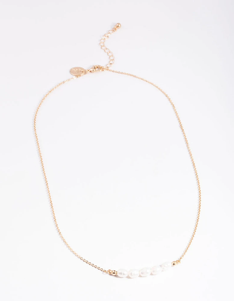 Gold Five Freshwater Pearl Simple Necklace