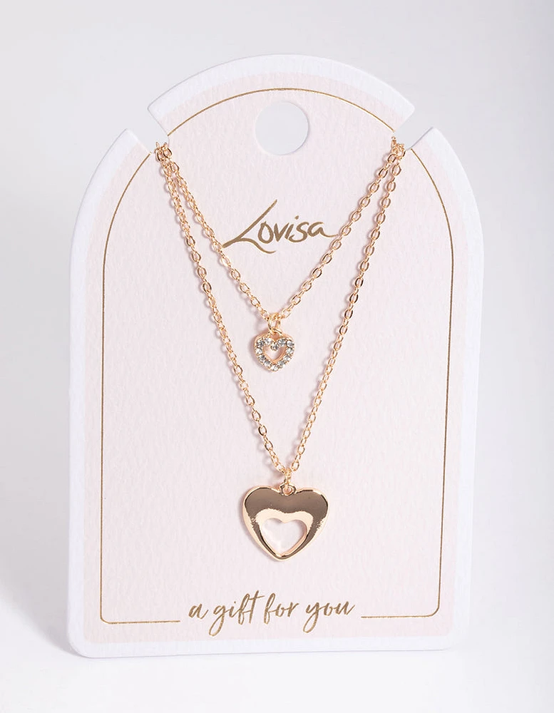 Gold Double Mixed Open Heart Necklace