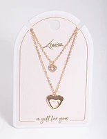 Gold Double Mixed Open Heart Necklace