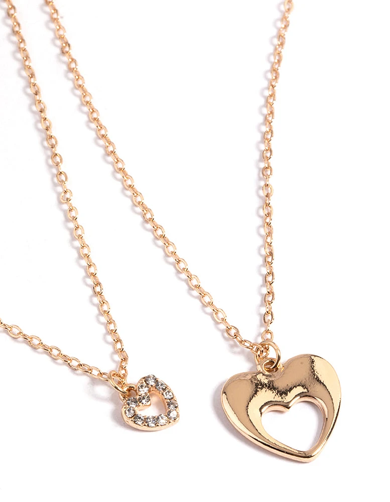 Gold Double Mixed Open Heart Necklace