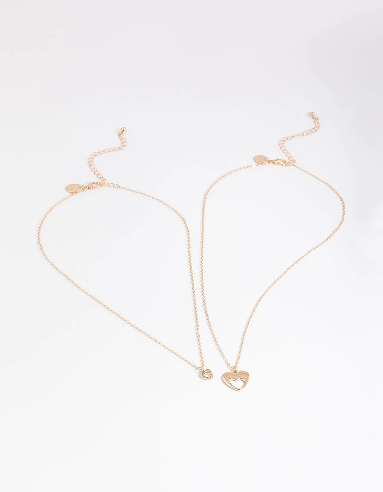 Gold Double Mixed Open Heart Necklace