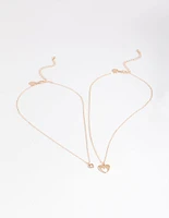 Gold Double Mixed Open Heart Necklace