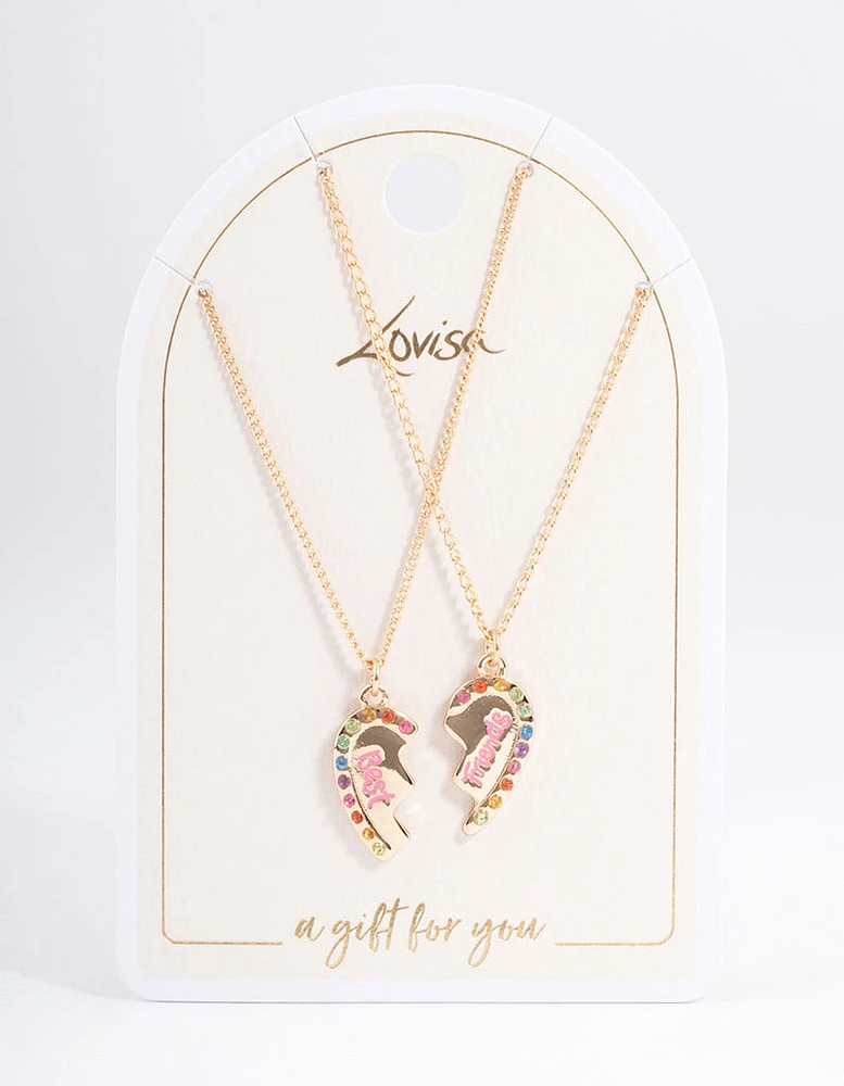 Gold Best Friend Diamante Heart Necklace Pack