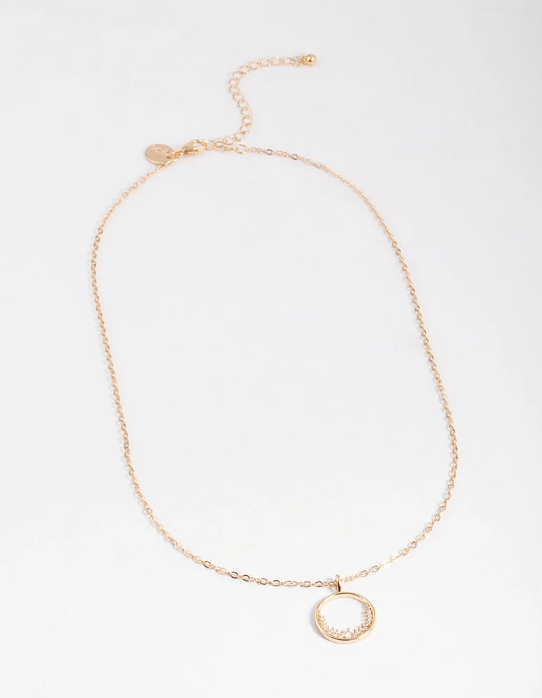 Gold Open Semi Diamante Circle Necklace