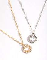 Mixed Metal Cute Diamante Smiley Necklace Pack