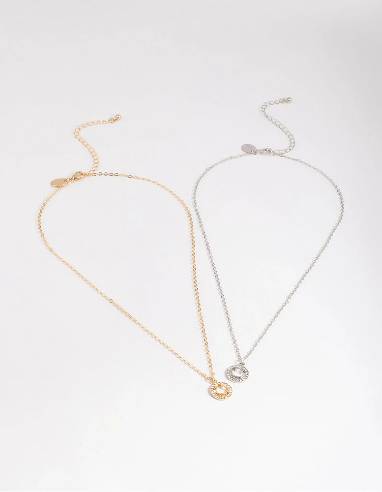 Mixed Metal Cute Diamante Smiley Necklace Pack