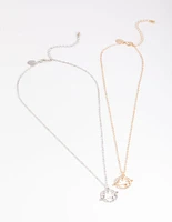 Mixed Metal Diamante Saturn Necklace Pack