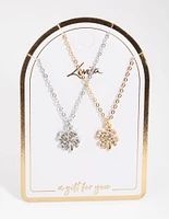 Mixed Metal Diamante Clover Necklace Pack
