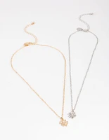 Mixed Metal Diamante Clover Necklace Pack