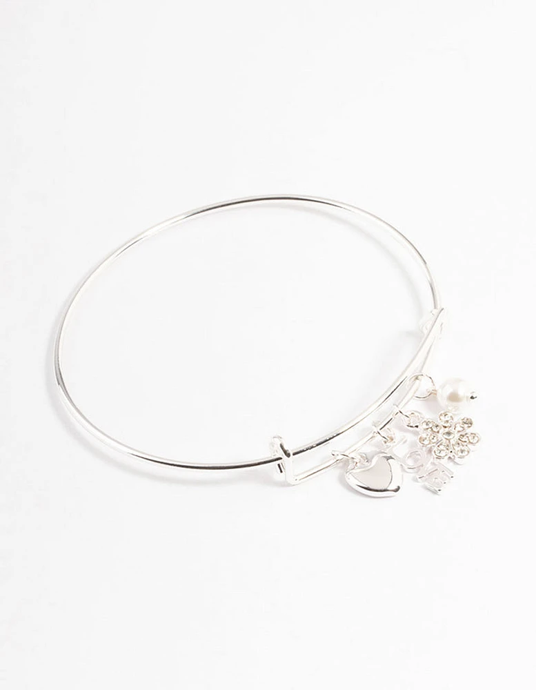 Silver Love Mix Charm Bangle