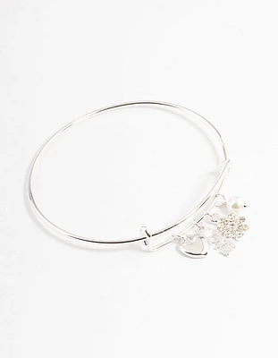 Silver Love Mix Charm Bangle