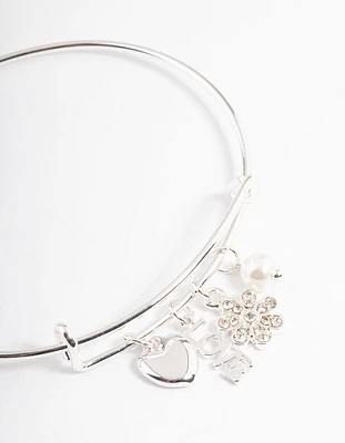 Silver Love Mix Charm Bangle