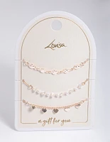 Rose Gold Disc, Pearl & Heart Bracelet Pack