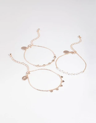 Rose Gold Disc, Pearl & Heart Charm Bracelet Pack