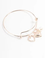 Rose Gold Pearl & Heart Charm Bracelet