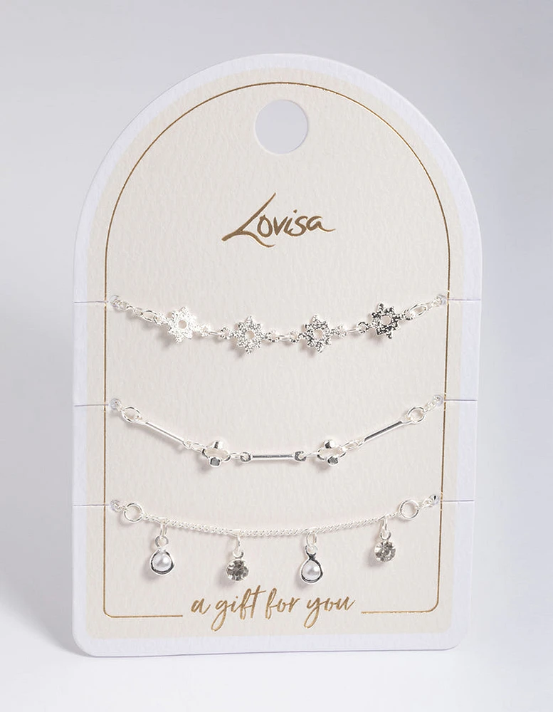 Silver Star & Pearl Droplet Bracelet Pack