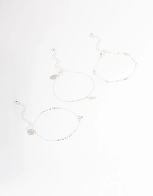 Silver Dainty Circle & Wing Bracelet Pack