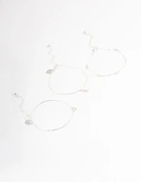 Silver Dainty Circle & Wing Bracelet Pack