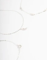 Silver Dainty Circle & Wing Bracelet Pack