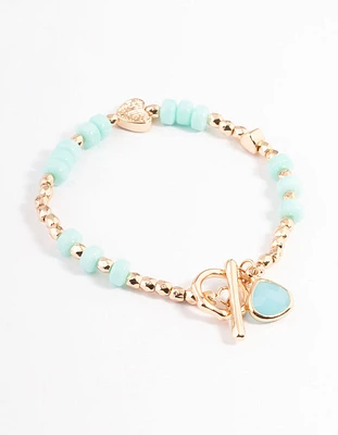 Gold Bead Enamel Heart Bracelet