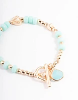 Gold Bead Enamel Heart Bracelet