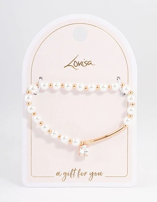 Gold Pearl & Bar Diamante Bracelet