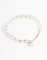 Gold Pearl & Bar Diamante Bracelet