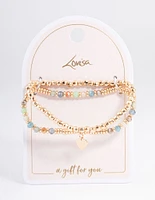 Gold Mixed Bead Heart Bracelet Pack