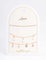 Gold Dainty Pearl & Star Bracelet Pack