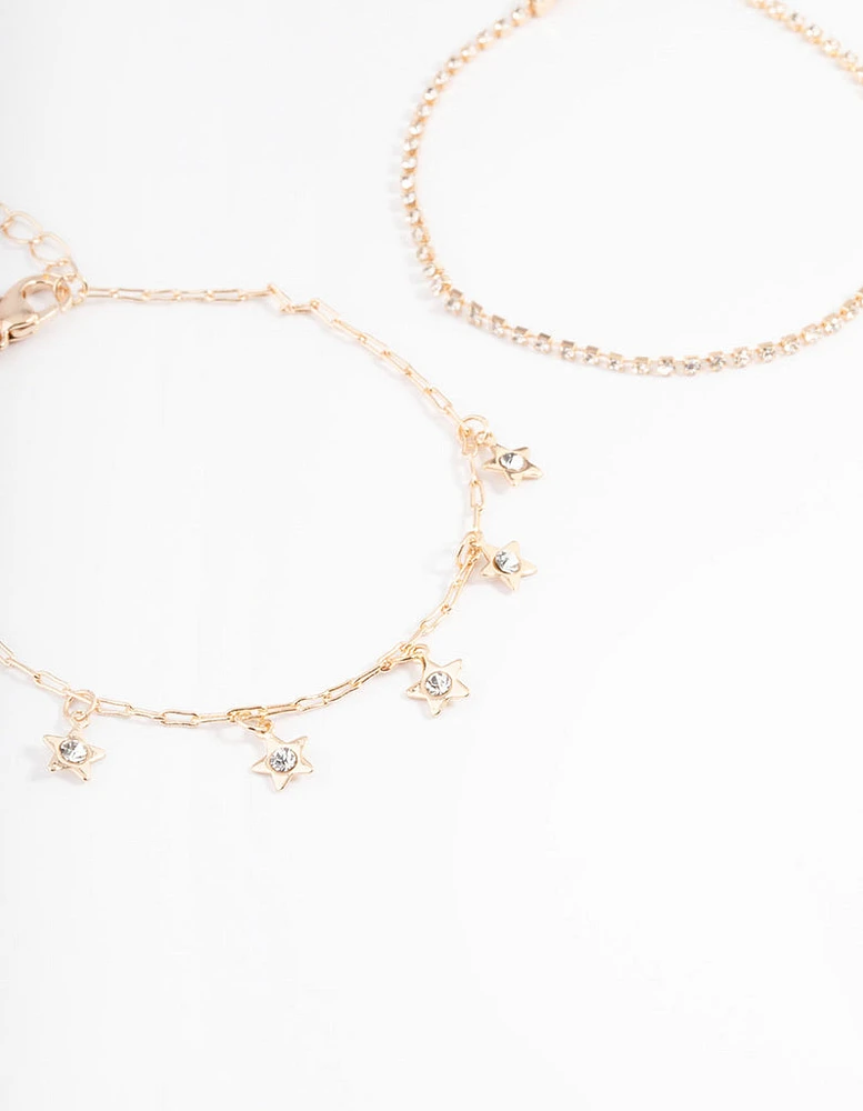 Gold Dainty Pearl & Star Bracelet Pack