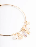 Gold Mixed Charm Open Cuff Bangle