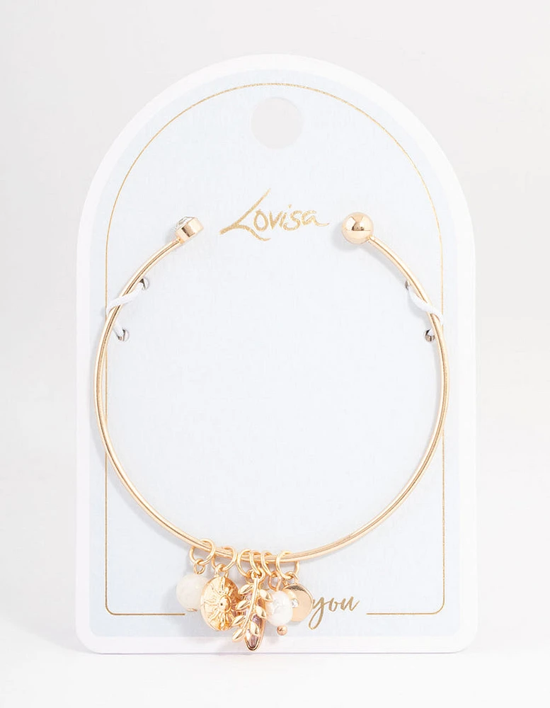 Gold Mixed Charm Open Cuff Bangle