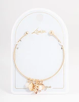 Gold Mixed Charm Open Cuff Bangle