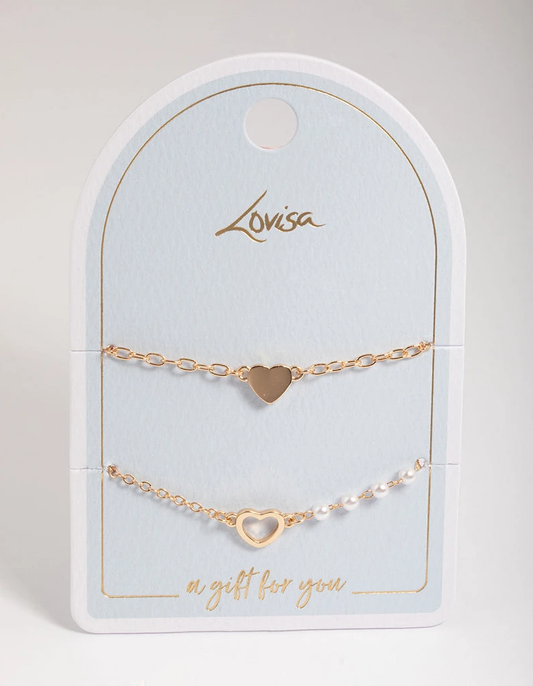 Gold Open Heart & Pearl Bracelet Pack