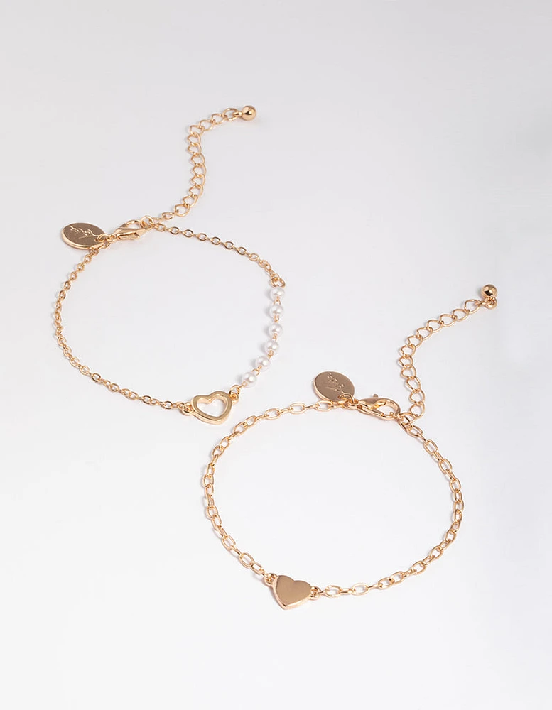 Gold Open Heart & Pearl Bracelet Pack