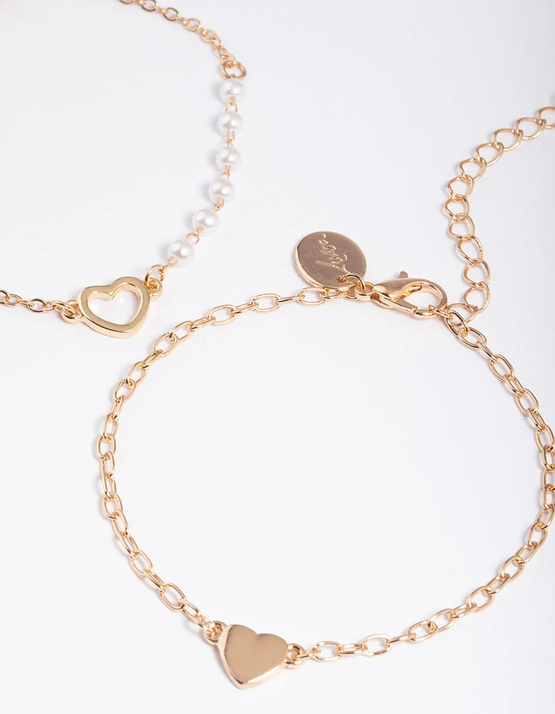 Gold Open Heart & Pearl Bracelet Pack