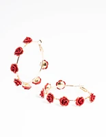 Red Multi Rose Hoop Earrings