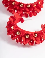 Red Cluster Flower Hoop Earrings