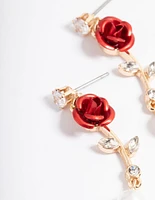 Red Bend Rose Pearly Drop Earrings