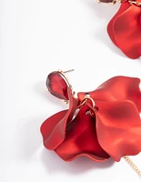 Red Teardrop Stone Petal Drop Earrings