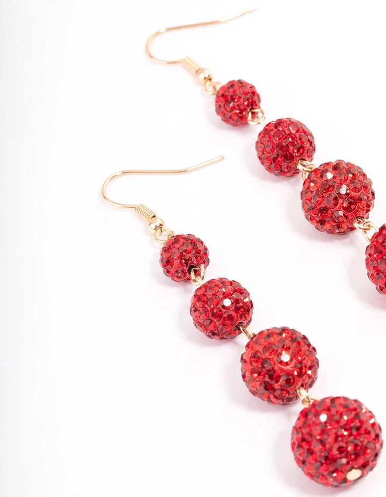 Red Triple Ball Drop Earrings