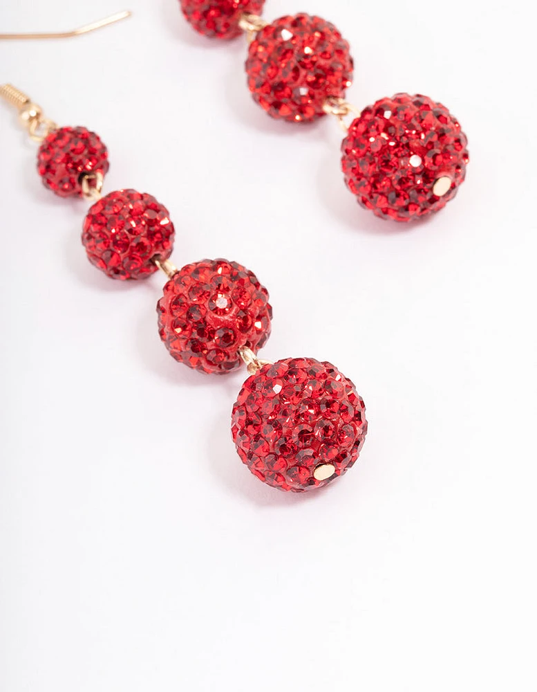 Red Triple Ball Drop Earrings