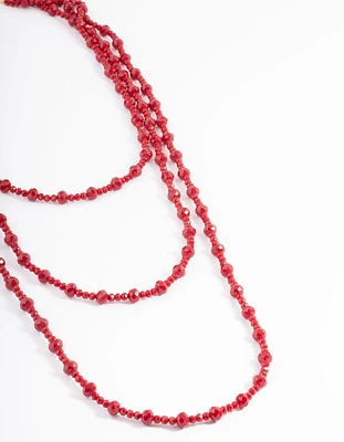 Red Three Row Bead & Facet Necklace