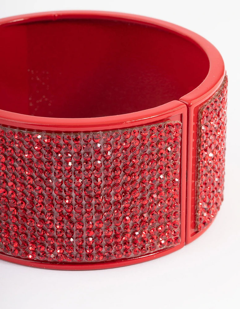 Red Statement Diamante Clamp Bracelet