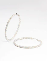 Silver 85mm Diamante Crust Hoop Earrings