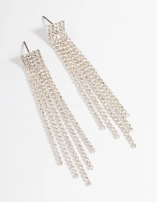 Rhodium Straight Five Strand Drop Earrings