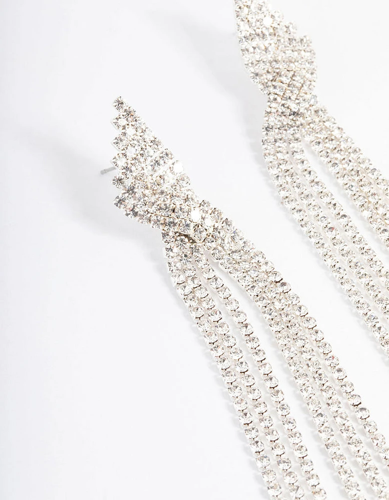 Rhodium Statement Strand Twist Drop Earrings