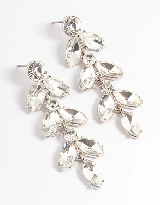 Rhodium Mini Stone Leaf Drop Earrings